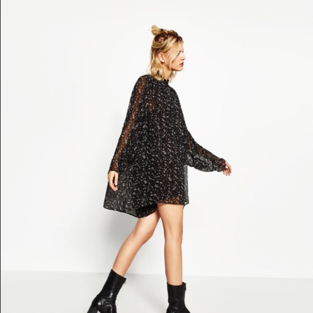 NWT Zara Black Floral Sheer Oversized Romper Dress - Picture 2 of 5